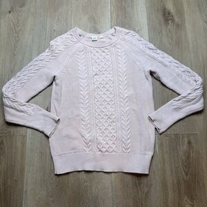 GAP Cable Knit Sweater Light Pink 100% Cotton Crew Neck L Large